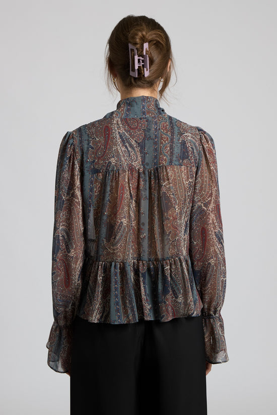 Paisley Tie-Neck Peplum Top