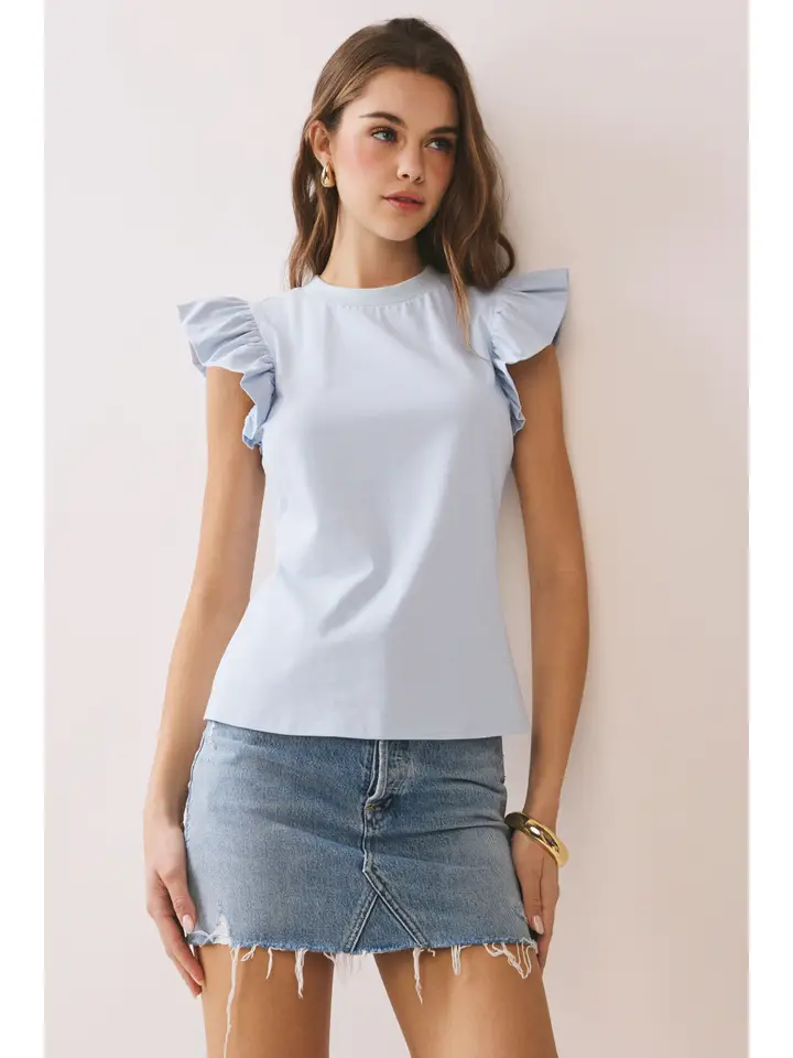 FLUTTER SLEEVE ROUND NECK TOP