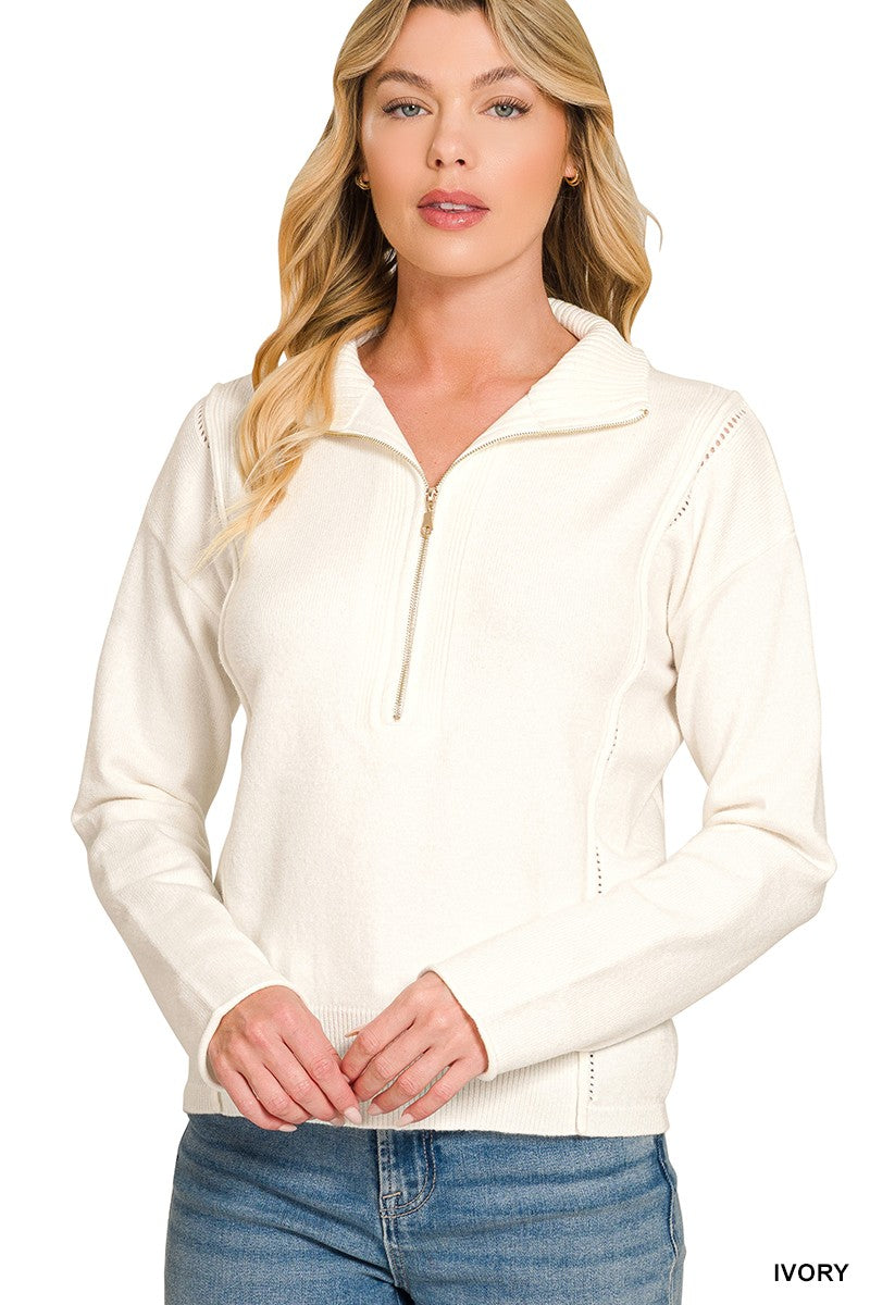 Ivory half-zip high-neck sweater alternate view