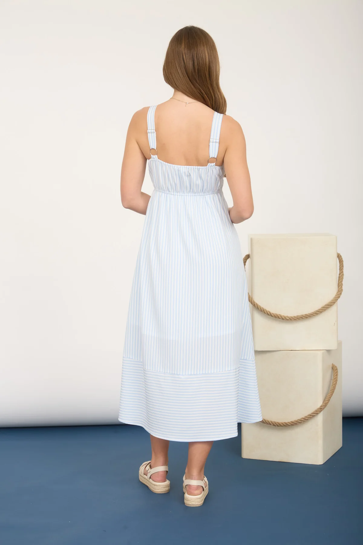 STRIPE SLEEVELESS MIDI DRESS