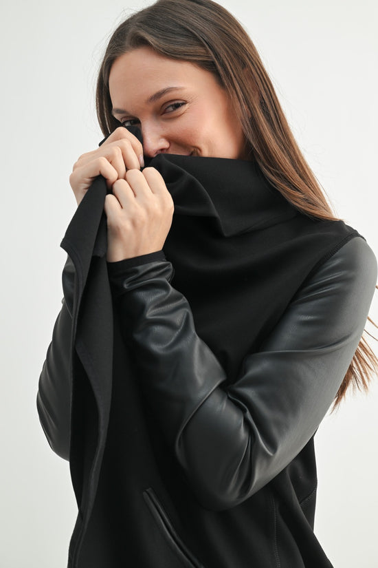 WATERFALL FAUX LEATHER CARDIGAN