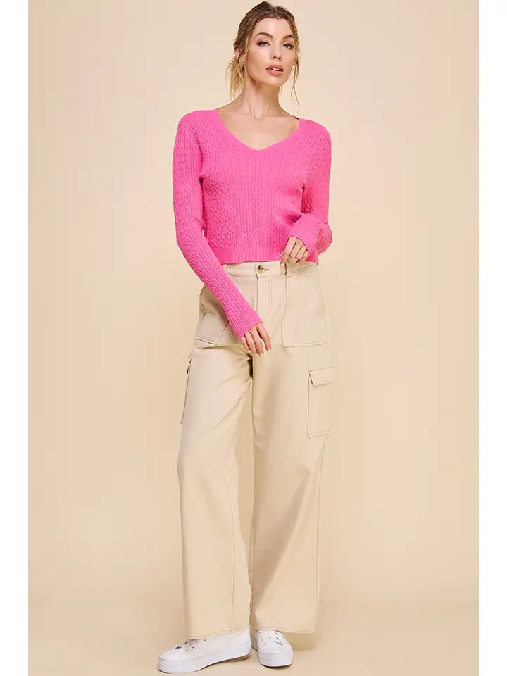 CABLE KNIT VNECK SWEATER