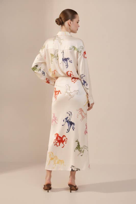 Cream multicolor horse-print button-up top - view 2