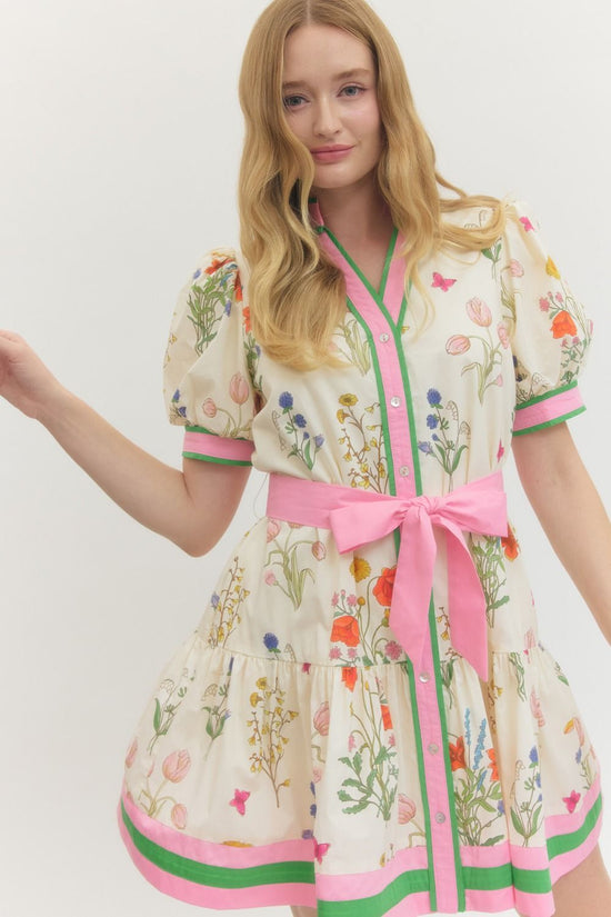 COLORBLOCK TRIM FLORAL MINI DRESS