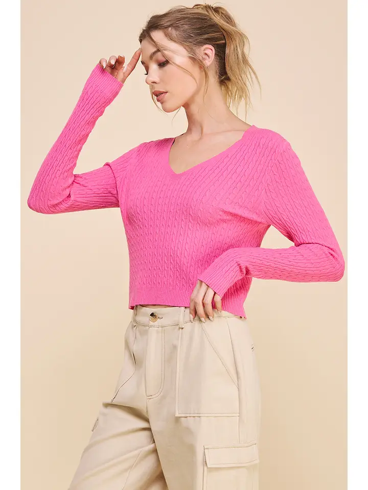 CABLE KNIT VNECK SWEATER