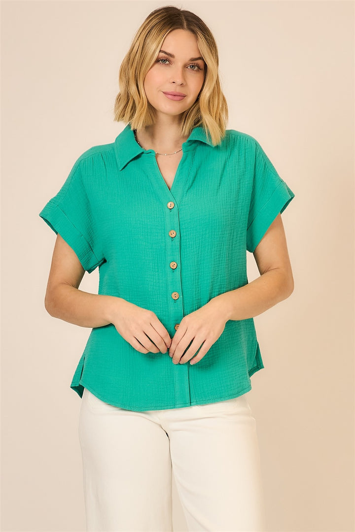 GAUZE BUTTON DOWN TOP