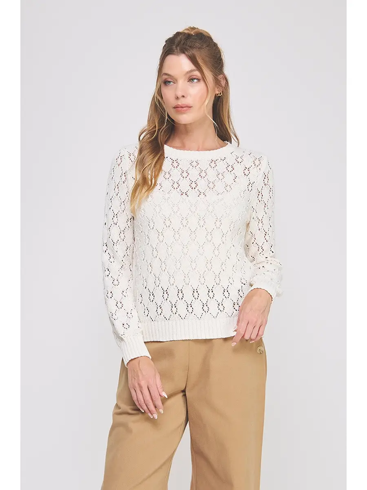DIAMOND POINTELLE KNIT TOP
