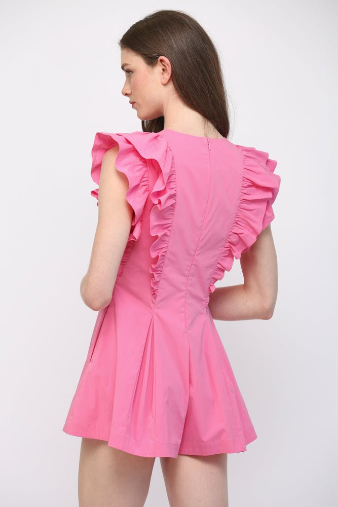 Ruffle-detail romper, side styling view