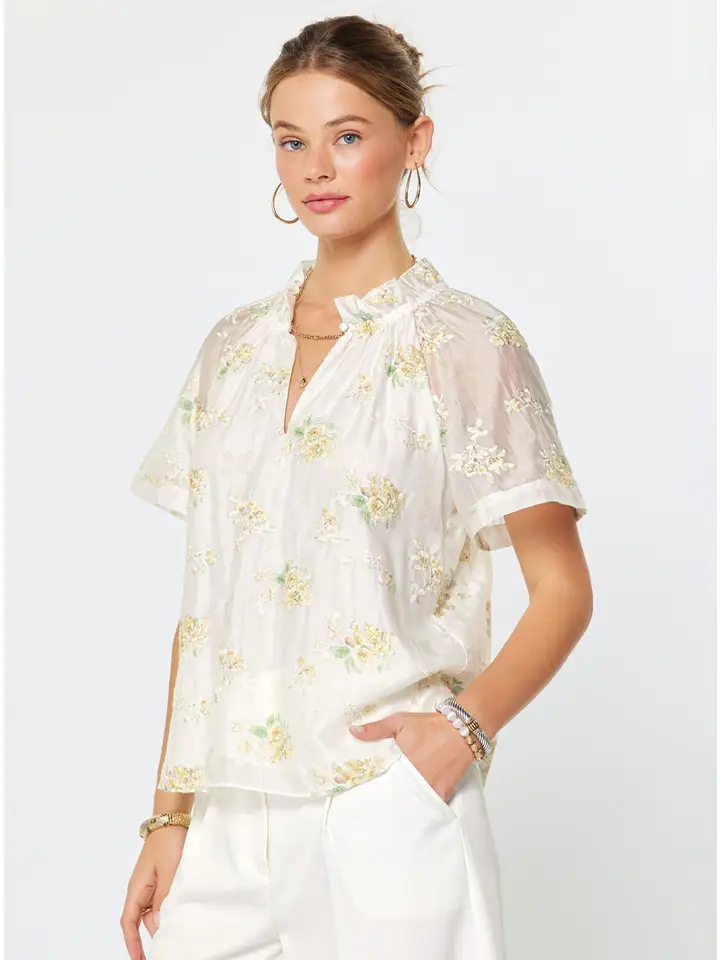 SHEER EMBROIDERED S/S TOP