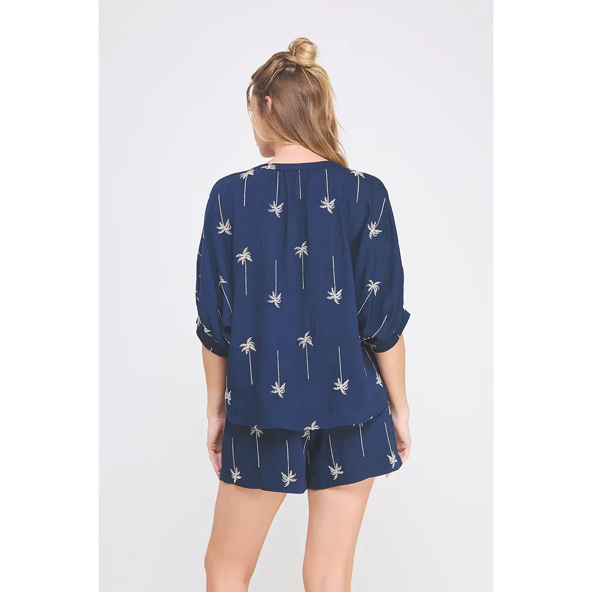 EMBROIDERED PALM TREE DOLMAN TOP