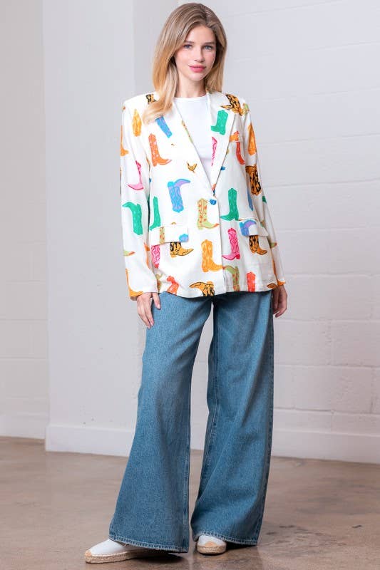 Ivory multicolor western boot-print blazer - view 2