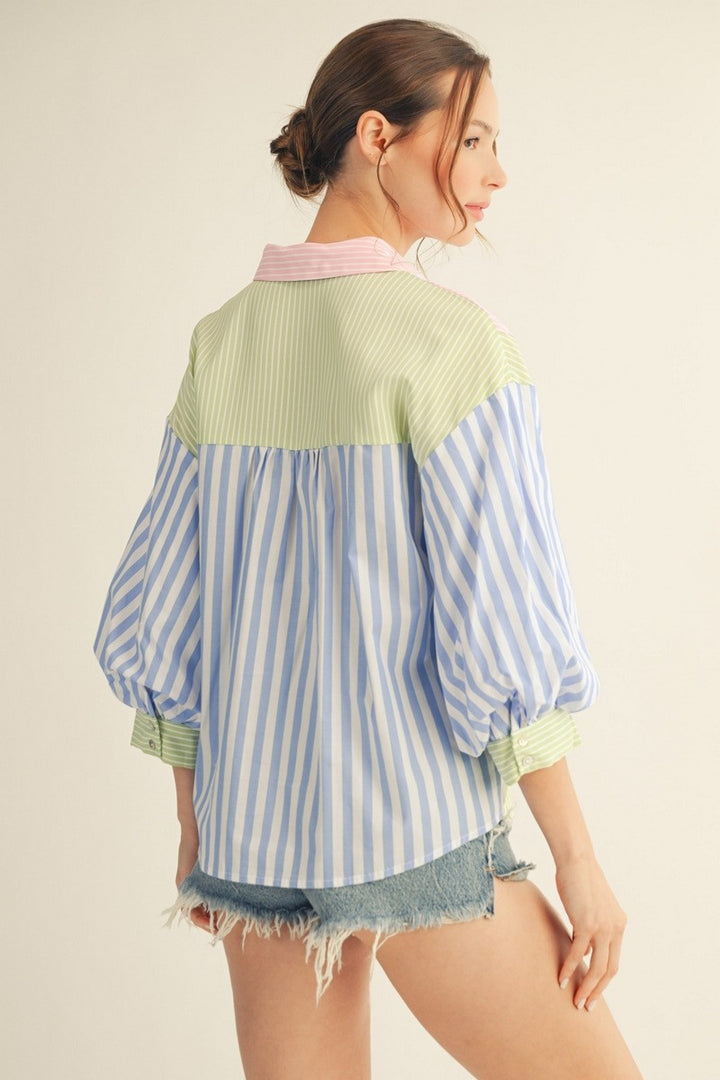 MIX MATCH STRIPE BUTTON DOWN TOP