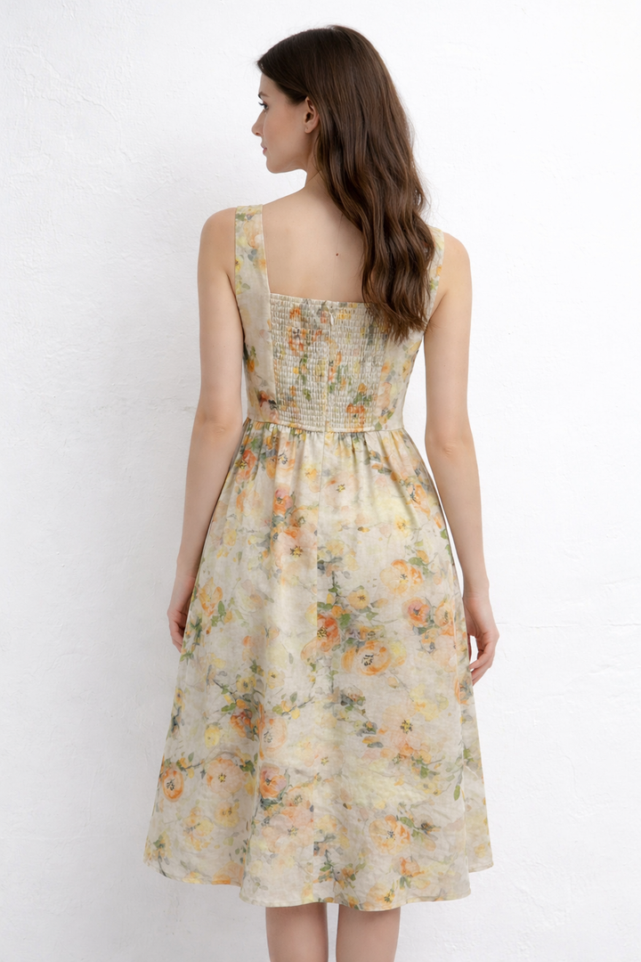 SQUARE NECK ALINE MIDI DRESS