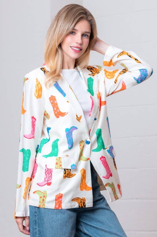 Ivory multicolor western boot-print blazer - view 5