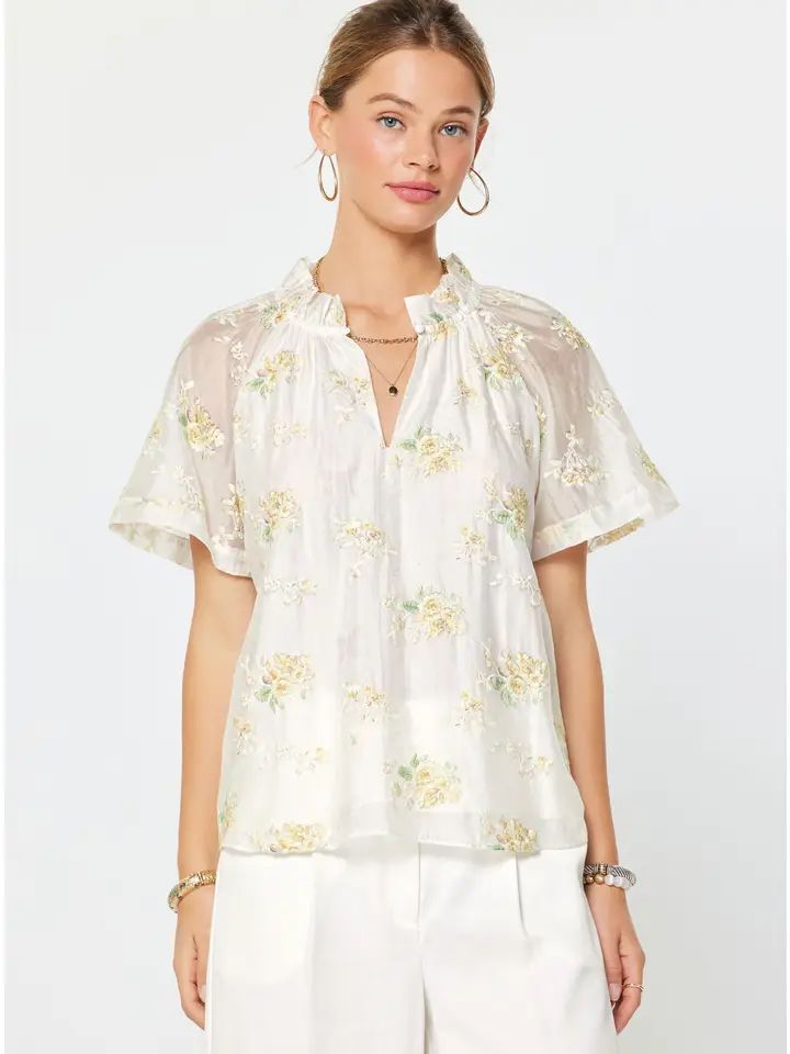SHEER EMBROIDERED S/S TOP