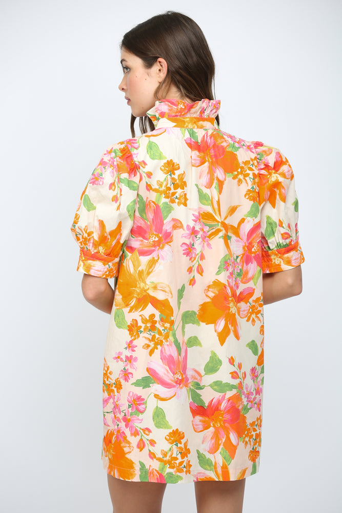 RUFFLE NECKLINE MINI DRESS