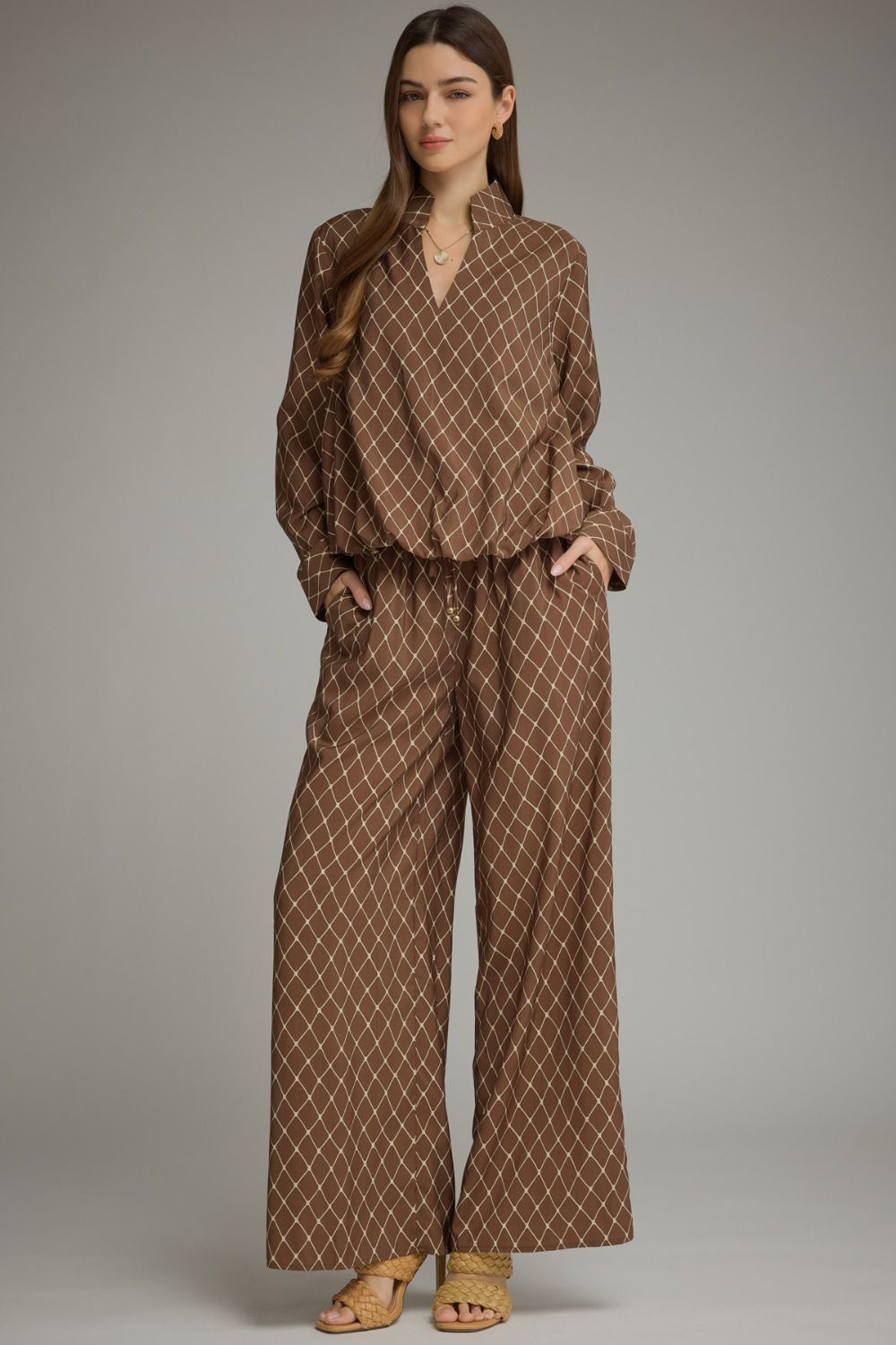 Geometric High-Collar Blouse