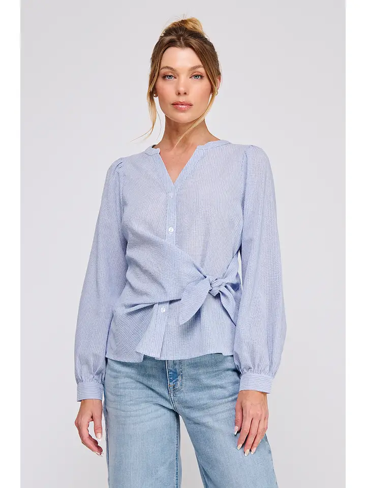 STRIPED WRAP TIE BUTTON UP