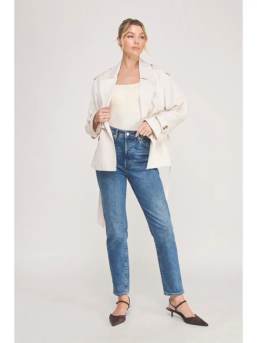 Cream cropped belted trench jacket - product image 4
