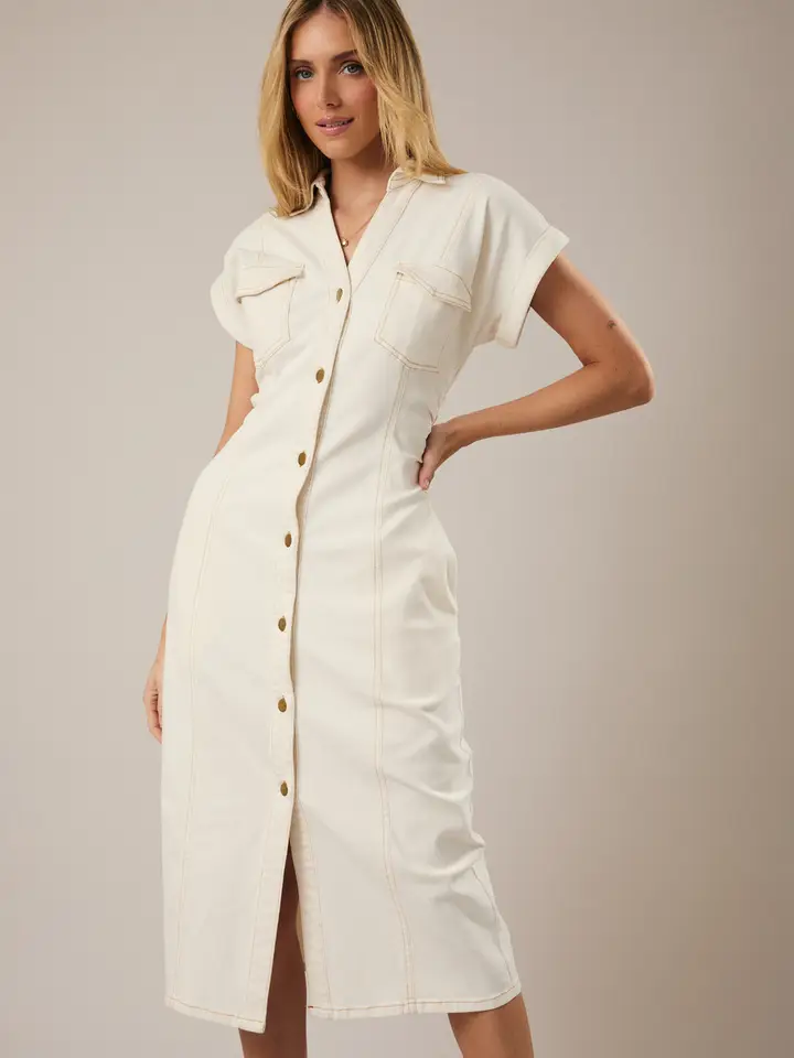 UTILITY DENIM MIDI DRESS