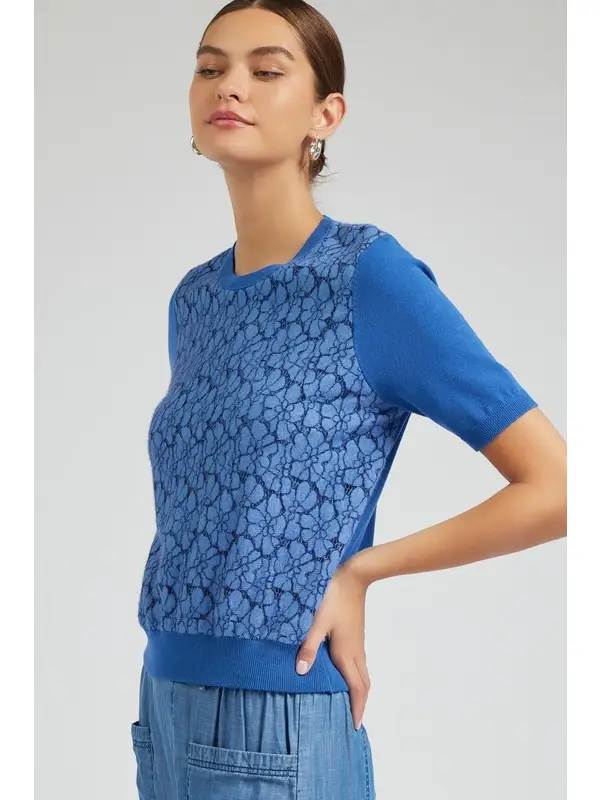 FLORAL LACE OVERLAY SWEATER TOP