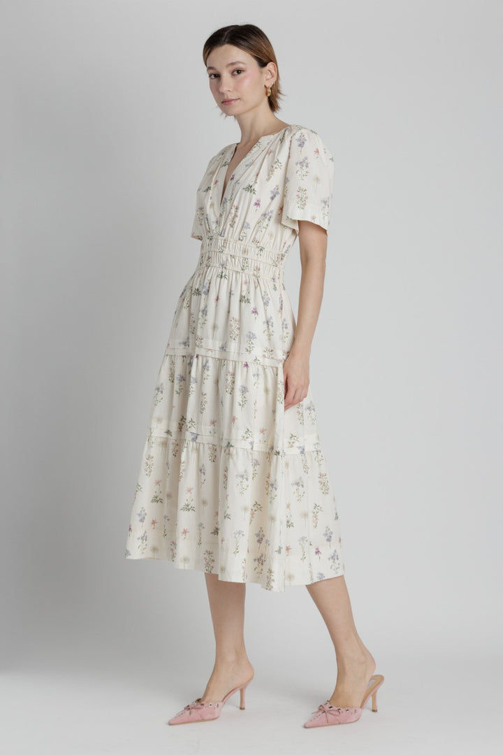 FLORAL PINTUCK MIDI DRESS