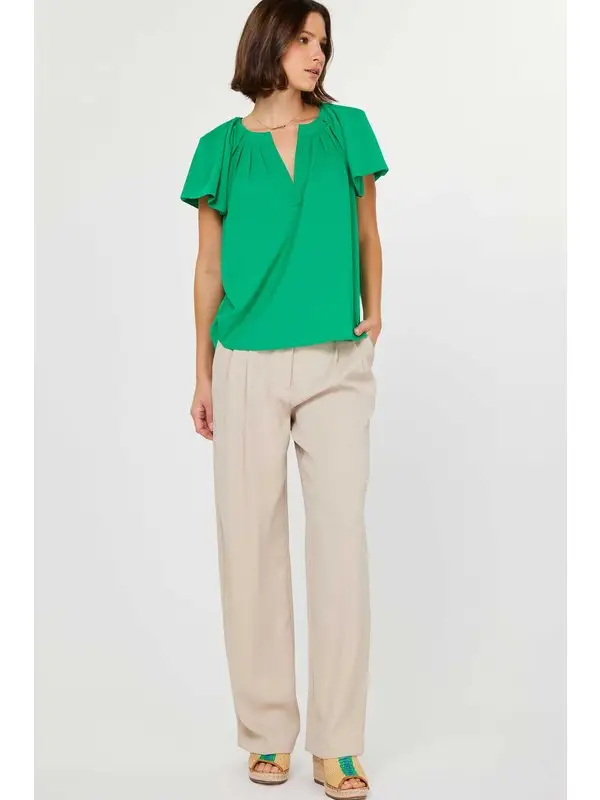 PLEATED NECKLINE & SLEEVE DETAIL BLOUSE