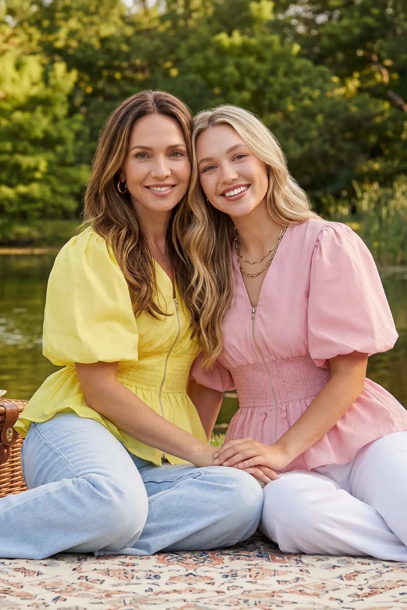 Pink puff-sleeve top smocked waist detail
