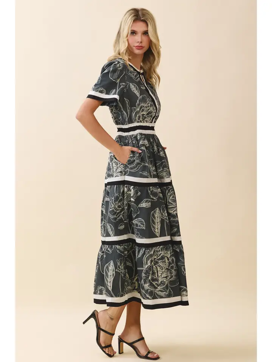 FLORAL FRONT SLIT MIDI DRESS