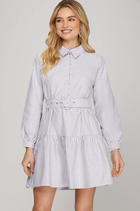 SHE & SKY Belted Stripe Mini Dress in lilac - view 2