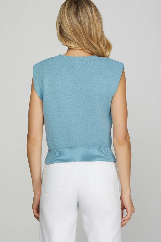 SHE & SKY Sleeveless Sweater Crop Top in light blue - view 2