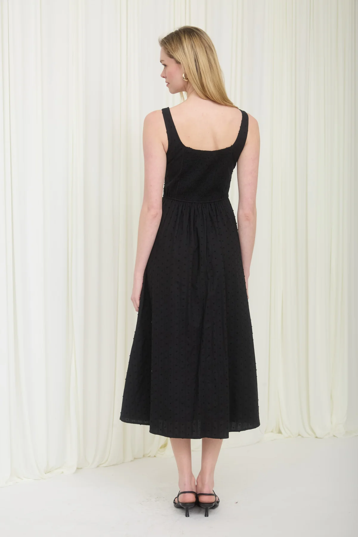 STRIPE CLIP DOT MIDI DRESS