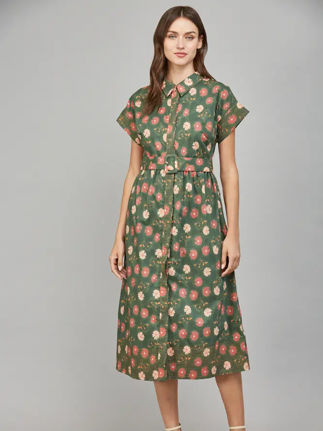 FLOWER PRINT COLLAR MIDI DRESS