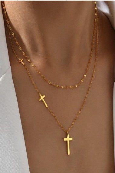 TARNISH FREE LAYERED CROSS NECKLACE