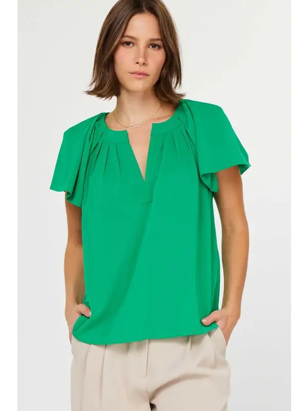 PLEATED NECKLINE & SLEEVE DETAIL BLOUSE