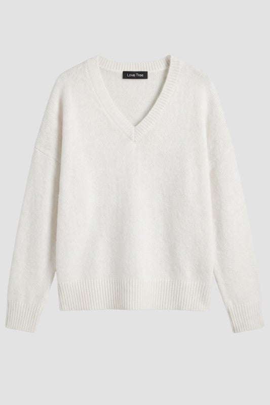Ivory plush V-neck sweater product view