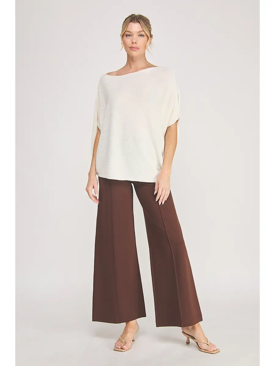 Cream asymmetric boat-neck knit top - product image 4
