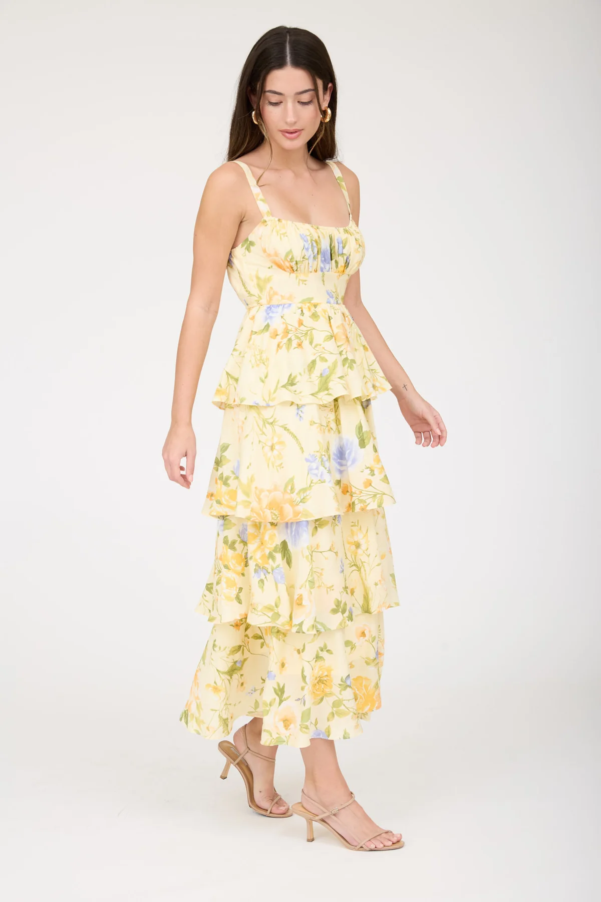 FLORAL TIERED MIDI DRESS