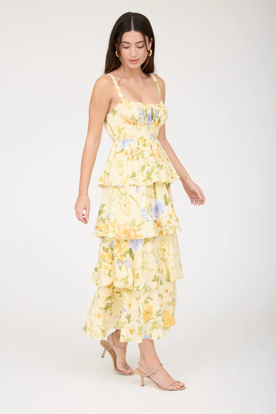 FLORAL TIERED MIDI DRESS