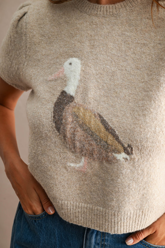 Mocha cropped duck sweater, side styling view
