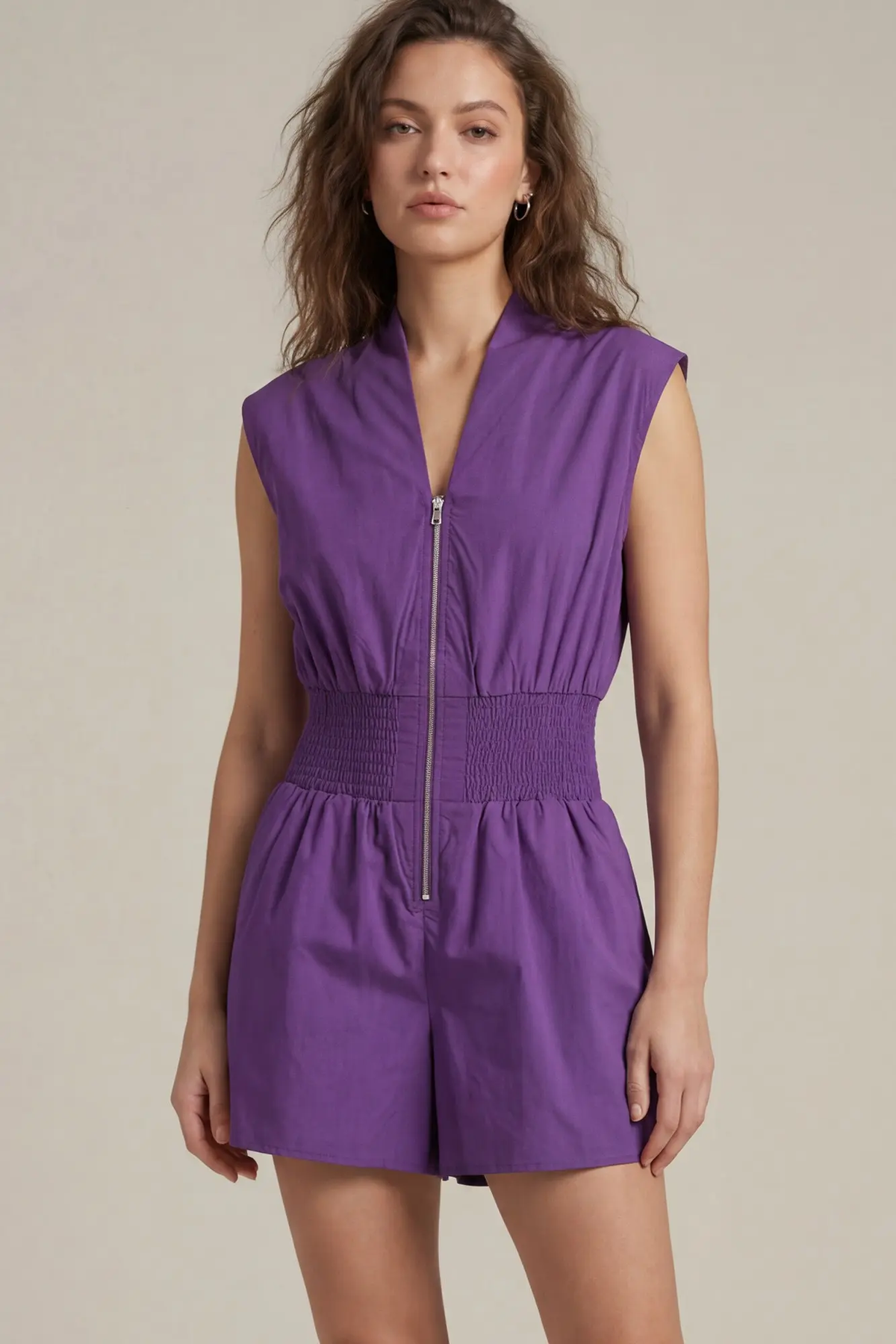 Purple gameday zip-front romper - view 2