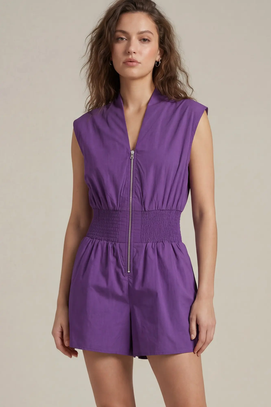 Purple gameday zip-front romper - view 2
