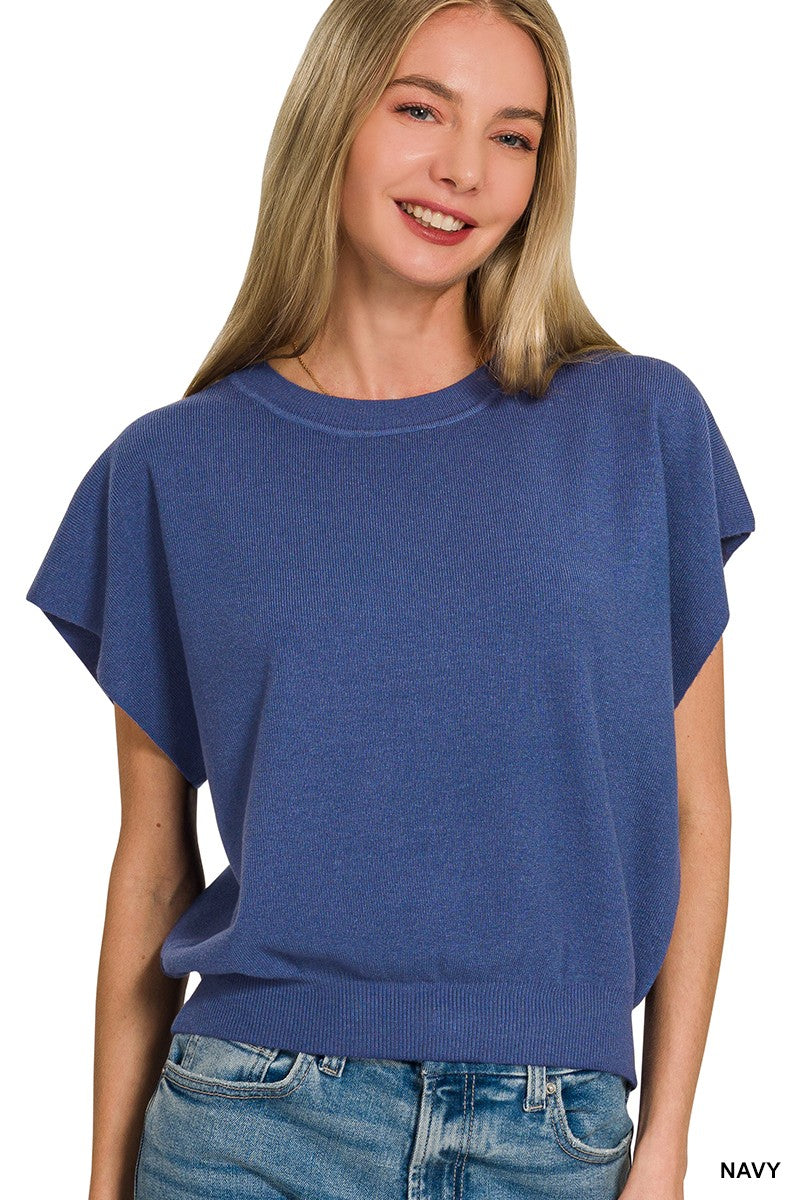 Crewneck Dolman Short-Sleeve Sweater