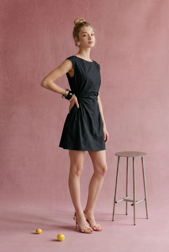Black and wine side-panel ruched mini dress