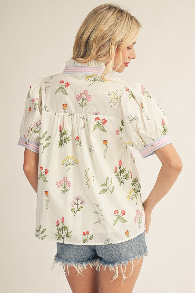 STRIPE FLORAL BABYDOLL TOP