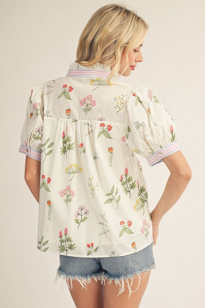 STRIPE FLORAL BABYDOLL TOP