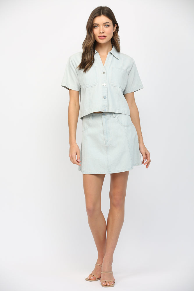 SHORT SLEEVE WASHED DENIM JACKET