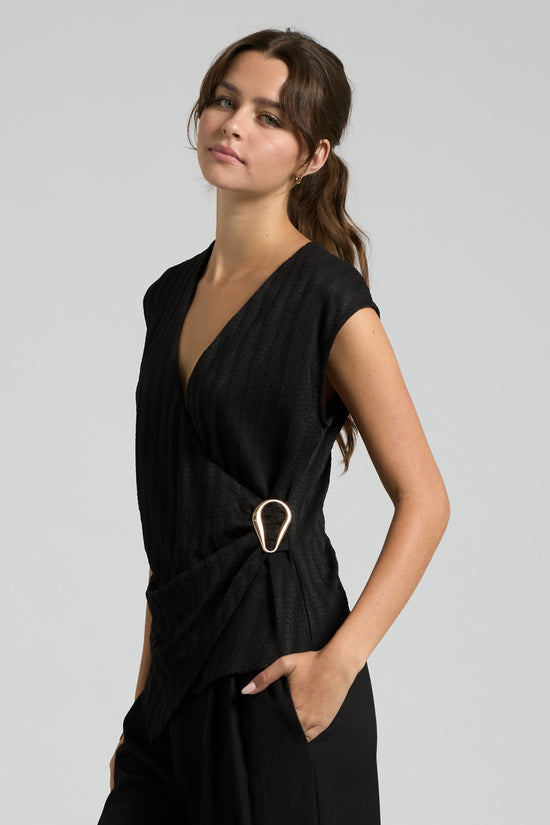 Faux-Wrap Textured Top