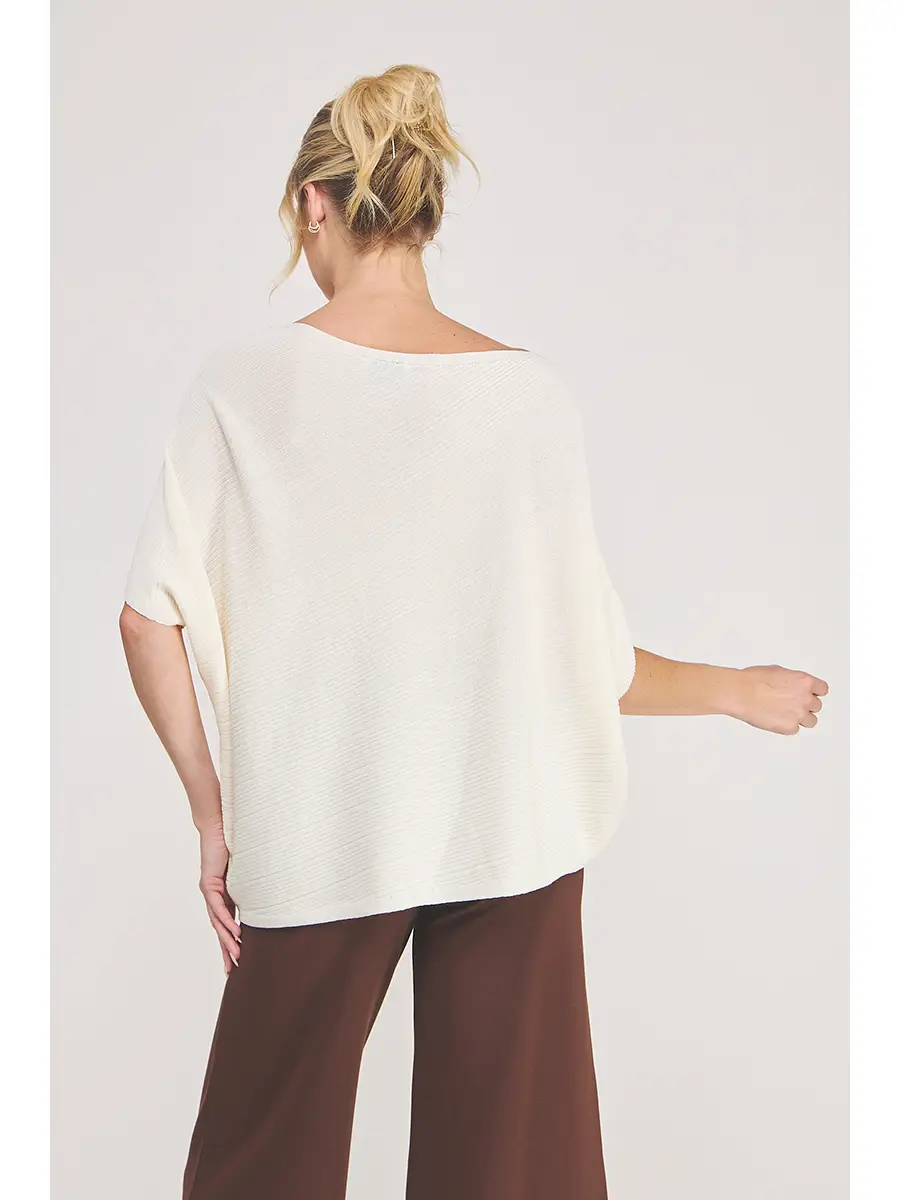 Cream asymmetric boat-neck knit top - product image 3