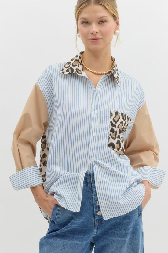 CHEETAH COLOR BLOCK BUTTON UP